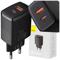 BASEUS SZYBKA ŁADOWARKA SIECIOWA DO TELEFONU USB-C USB 3A MOCNA 20W