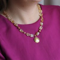 Naszyjnik z aztecką blaszką - Cytryn i srebro złocone