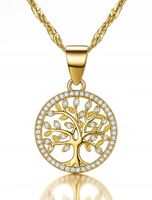 Srebrny łańcuszek drzewko szczęścia naszyjnik damski pozłacany srebro 925