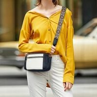 Torebka Damska MAŁA na Ramię Kremowa Czarna Brązowa Pasek Parciany