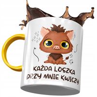 Kubek Żółty Śmieszny Loszki Przy Mnie Kwiczą Z Nadrukiem Ze Zdjęciem