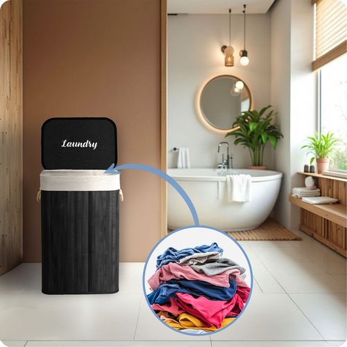 BAMBUSOWY KOSZ NA PRANIE BIELIZNĘ DUŻY POJEMNIK Z POKRYWĄ 72L na Arena.pl