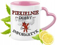 Kubek Dla Informatyka Różowy Z Uszkiem W Kształcie Serca Na Prezent Na Kawę