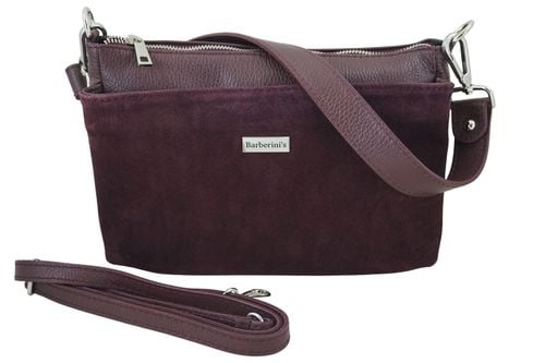 Pojemna torebka listonoszka ze skóry i zamszu - Bordowa na Arena.pl