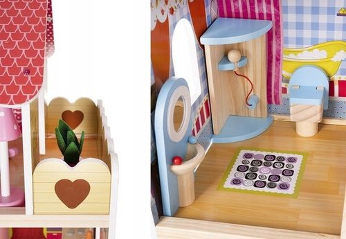 DOMEK DLA LALEK DREWNIANY DUŻY XXL OSLWITLENIE LED MEBLE BALKON na Arena.pl