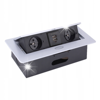Gniazdo wpuszczane w blat 2xUSB zaokrąglone rogi SREBRNE (design KOMB-ALU-