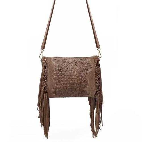 VERA PELLE torebka zamszowa listonoszka boho z frędzlami V001 j.szara na Arena.pl