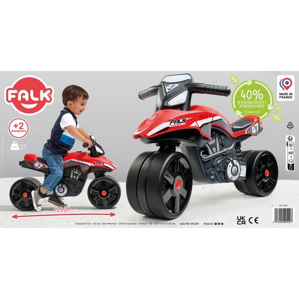 FALK Jeździk Racing Team Motorek Czerwony Szerokie Koła od 1 roku zdjęcie 7