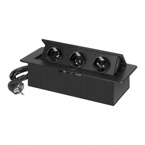 gniazdo wpuszczane chowane w blat potrójne stalowe czarne gniazdo meblowe na Arena.pl