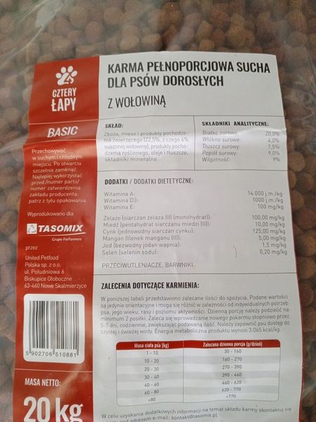 Karma dla psa Cztery Łapy wołowina 20 kg zdjęcie 1