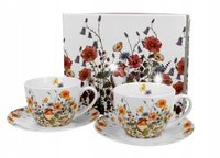 Eleganckie filiżanki do herbaty kawy NA PREZENT łąka kwiaty maki 2x280 ml