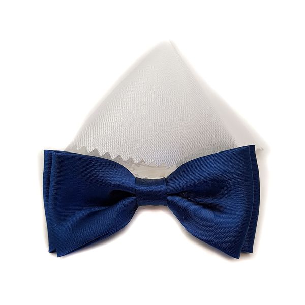 KOMUNIJNA GRANATOWA MUCHA Z BIAŁĄ POSZETKĄ W POŁYSKU zdjęcie 1