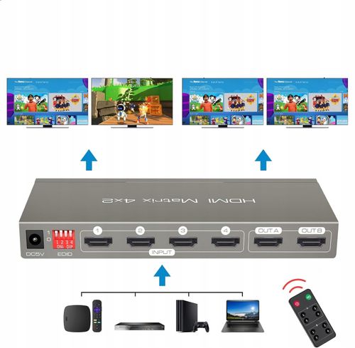 Matrix Switch 4X2 Splitter Hdmi 4K 60Hz Hdr10 Arc Audio Ekstraktor Pilot na Arena.pl