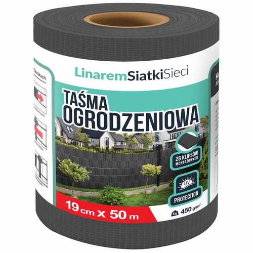 TAŚMA OGRODZENIOWA 19cmx50m +UV OSŁONA NA OGRODZENIA PANELOWE PŁOT ANTRACYT na Arena.pl