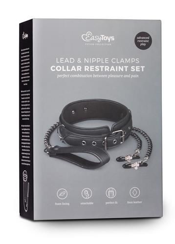 Wiązania-Leather Collar With Nipple Chains zdjęcie 1