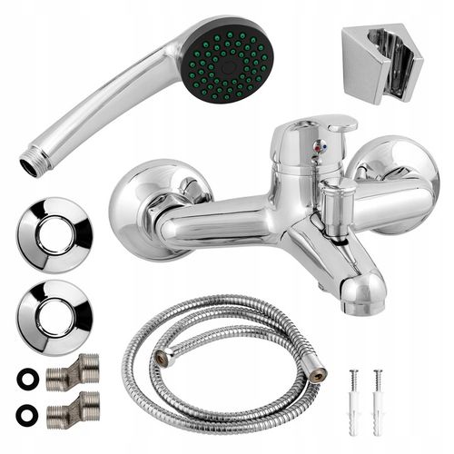 BATERIA WANNOWA PRYSZNICOWA ŚCIENNA KRAN WANNOWO-NATRYSKOWY + WĄŻ ZESTAW na Arena.pl