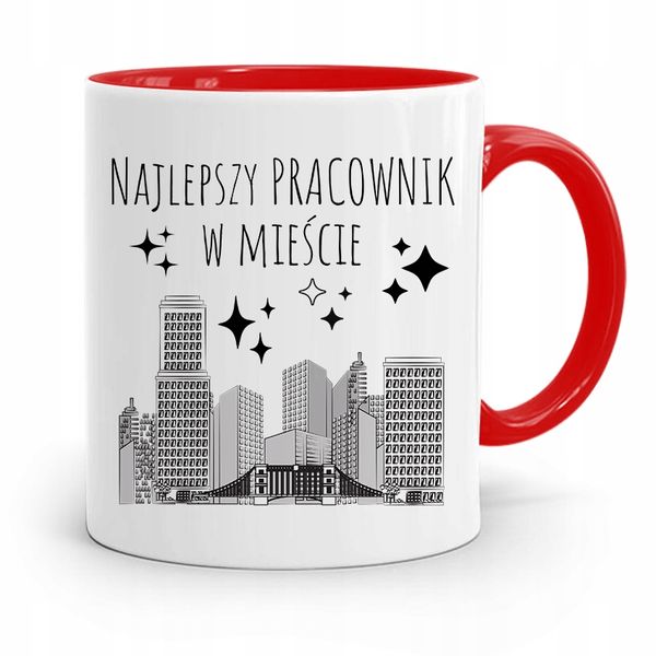 Dla Pracownika Kubek Czerwony Najlepszy W Mieście Z Nadrukiem Ze Zdjęciem zdjęcie 1