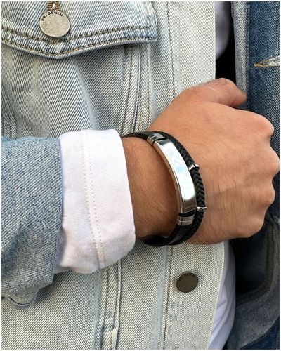 Bransoletka męska SKÓRZANA z GRAWEREM srebrna STAL prezent + GRAWER GRATIS na Arena.pl