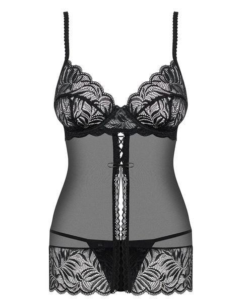 Contica babydoll i stringi czarne Obsessive S/M zdjęcie 3