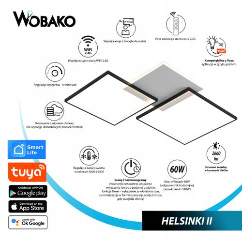 Lampa  HELSINKI II sufit kwadrat żyrandol Smart Home LED Tuya Wobako na Arena.pl