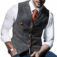 Męska kamizelka elegancka szara jednorzędowa w kratę klasyczna
