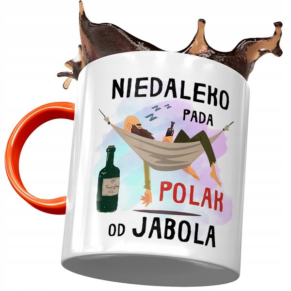 Kubek Pomarańczowy Śmieszny Niedaleko Pada Polak Z Nadrukiem Ze Zdjęciem zdjęcie 1