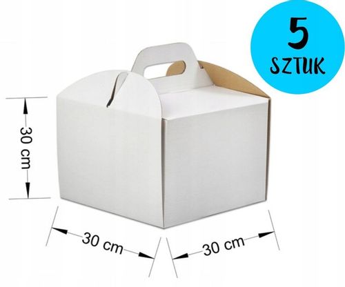 Karton pudełko na tort ciasto 30x30x30cm BIAŁE opakowanie z rączką 5 SZTUK na Arena.pl