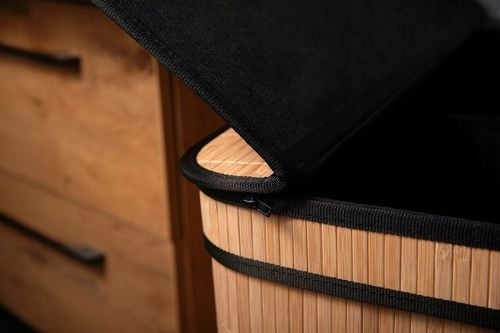 BAMBUSOWY CZARNY KOSZ NA PRANIE WOLNOSTOJĄCY POJEMNIK Z POKRYWĄ 72L na Arena.pl