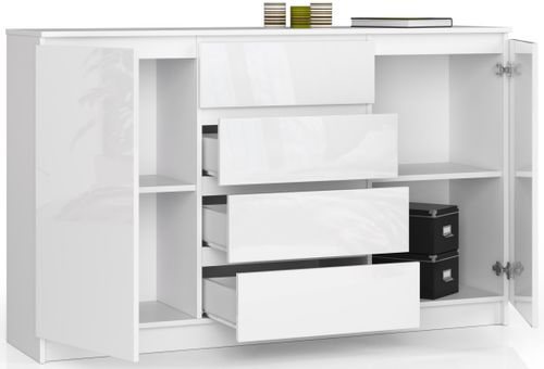KOMODA K 160 cm 2 DRZWI 4 SZUFLADY BIAŁA WYSOKI POŁYSK na Arena.pl