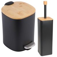 Zestaw Łazienkowy: Kosz na śmieci kwadratowy i Szczotka do WC CZARNY/BAMBUS