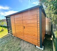 Schowek – domek ogrodowy 3×3 m + wiata 1×3 m drewnopodobny ID1221
