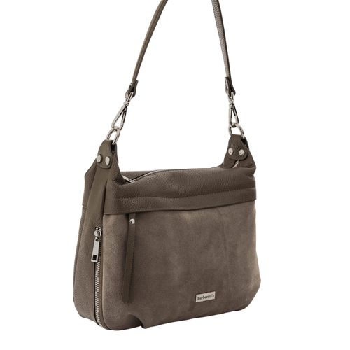 Skórzana torebka z zamszowym akcentem - Beżowa ciemna na Arena.pl