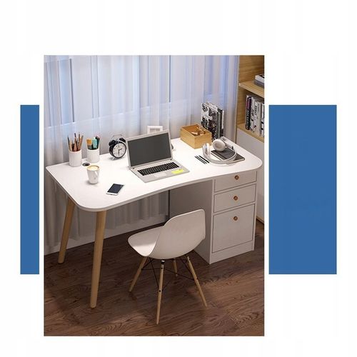 NOWOCZESNE STYLOWE BIURKO DO DOMU I BIURA Z SZUFLADAMI I PÓŁKAMI BIAŁE na Arena.pl