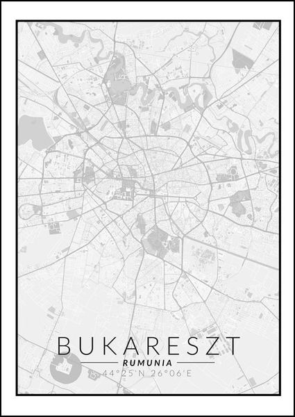 Bukareszt mapa czarno biała - plakat 30x40 cm zdjęcie 1