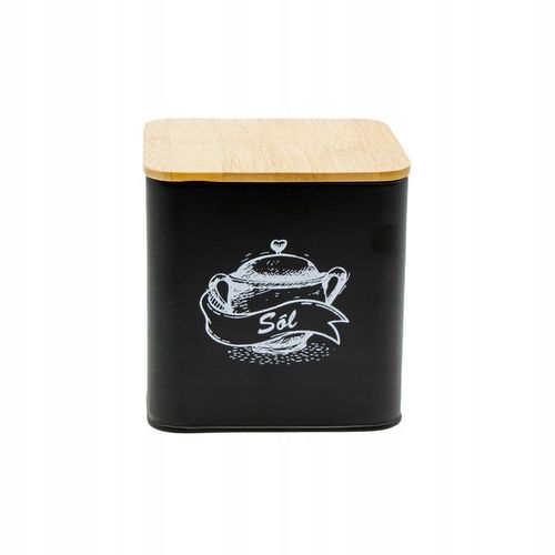 POJEMNIKI KOMPLET KAWA HERBATA CUKIER SÓL CZARNY METALOWY BAMBUS ZESTAW na Arena.pl