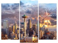 90CM 70 ZEGAR 3 ELEM SEATTLE O ZACHODZIE SŁOŃCA SCIENNY DRUK