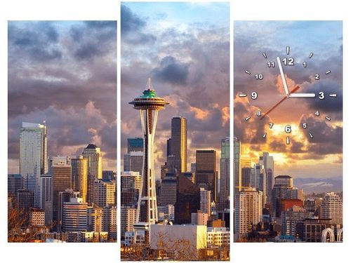 90CM 70 ZEGAR 3 ELEM SEATTLE O ZACHODZIE SŁOŃCA SCIENNY DRUK na Arena.pl