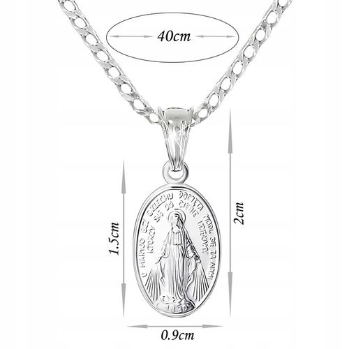 Medalik z Matką Boską Cudowna z łańcuszkiem 925 40 cm na święcenie Komunia na Arena.pl