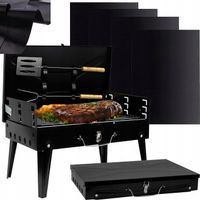 GRILL OGRODOWY TURYSTYCZNY SKŁADANY PRZENOŚNY WALIZKA + SZTUĆCE + 4 x MATA