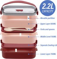 LUNCH BOX PUDEŁKO NA LUNCH 3-częściowe 2200ml ZESTAW SZTUĆCY CZERWONY