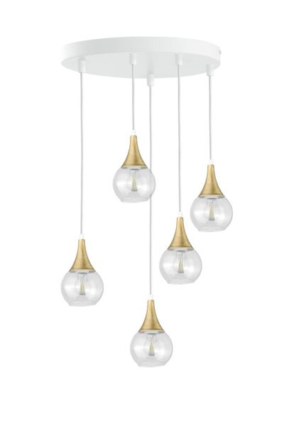 Lampa wisząca 5xE27 LACRIMA CLEAR WHITE/GOLD zdjęcie 1