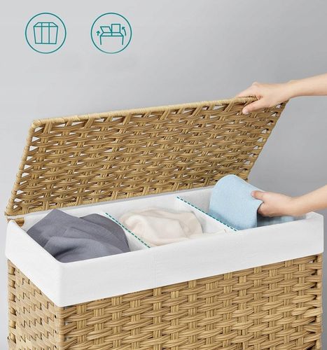 Kosz NA PRANIE pojemnik RATTAN naturalny NA KÓŁKACH 3 PRZEGRÓDKI 140L na Arena.pl