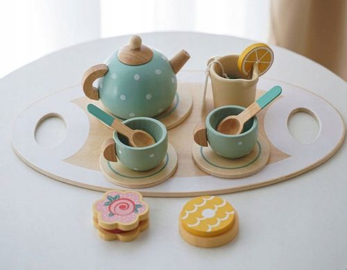 Drewniany Serwis dla Dzieci do Herbaty Kawy Zestaw Kawowy Filiżanki Zastawa na Arena.pl