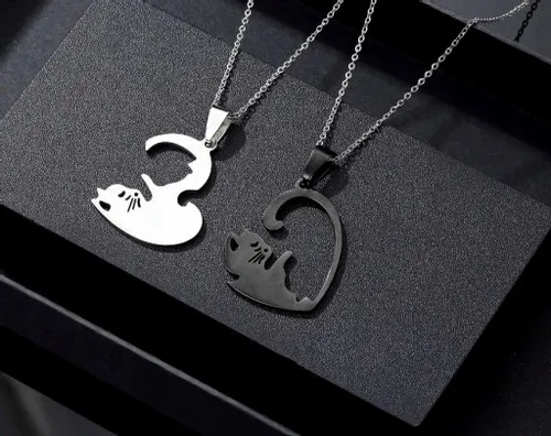 Zestaw Naszyjnik Przyjaźni BEST FRIENDS Yin Yang 2szt Czarny Srebrny Koty na Arena.pl