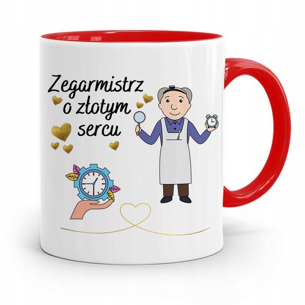 Kubek Czerwony Zegarmistrza O Złotym Sercu Prezent Z Nadrukiem Ze Zdjęciem zdjęcie 1
