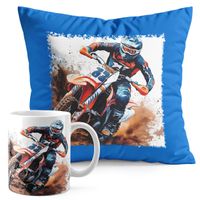 ZESTAW KUBEK + PODUSZKA NIEBIESKA - MOTOR MOTOCYKL MOTOCROSS