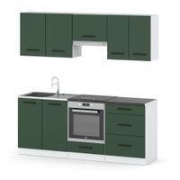 Meble Kuchenne Z Blatem Pojemne Małe 2.0m Modułowe Biały Butelkowa Zieleń