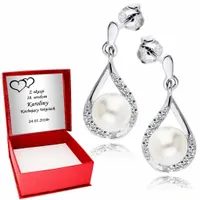 Srebrne Kolczyki 925 Wiszące Perły Grawer