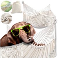 Duży hamak ogrodowy boho makrama beż 200x80 cm + pokrowiec