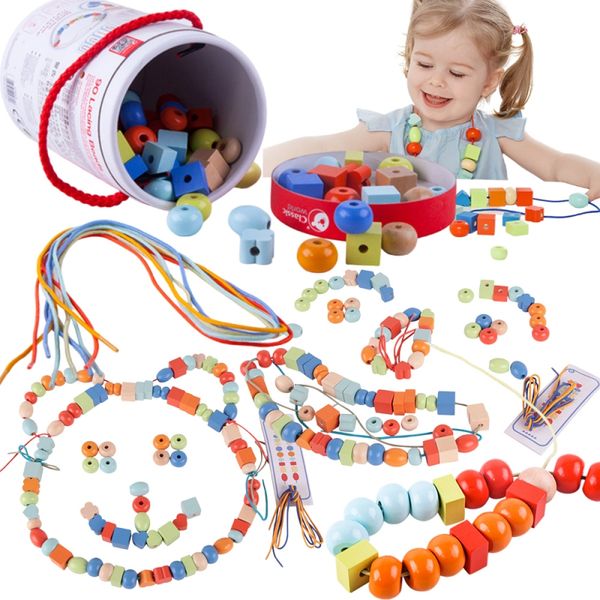 CLASSIC WORLD Drewniane Koraliki Do Nawlekania 96 elementów zdjęcie 1